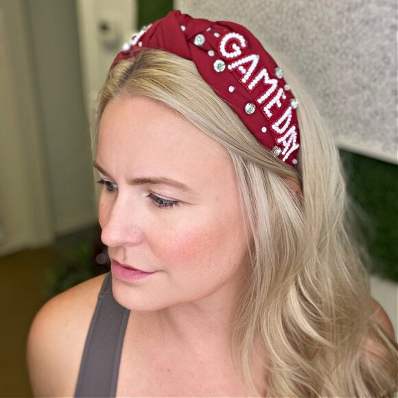 Boho Grow Studio Accessories - Alabama Roll Tide GAMEDAY Bead & Gem Fabric Adult Headband Football Fans Crimson